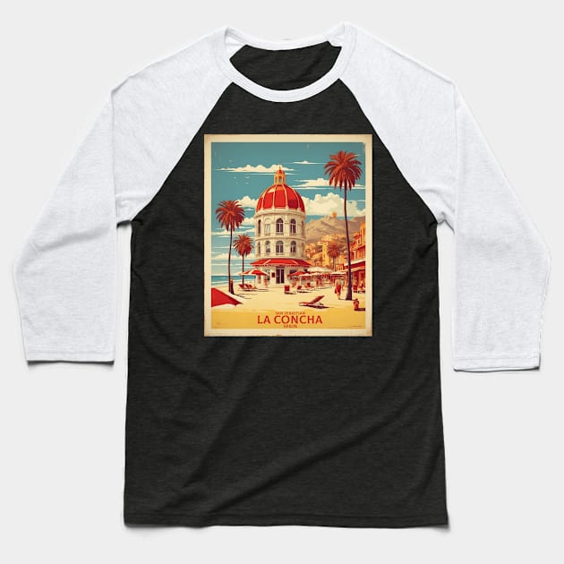 La Concha San Sebastian Beach Spain Travel Tourism Retro Vintage Baseball T-Shirt by TravelersGems